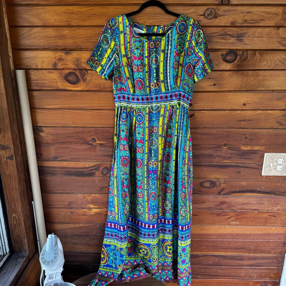 VINTAGE | ALEX COLEMAN California MOD PSYCHEDELIC Bateau Neck Maxi Dress M